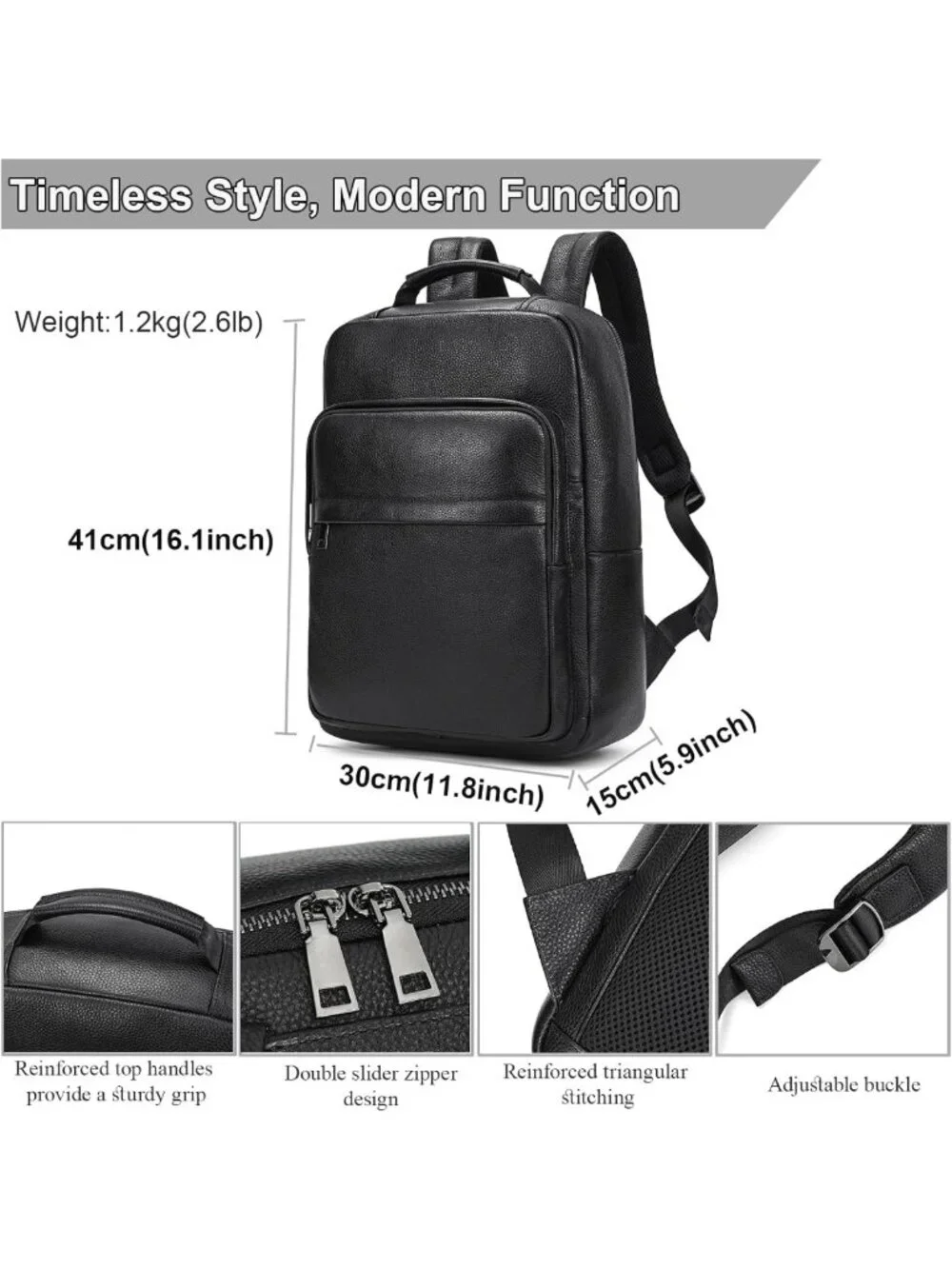 Stylish Durable Leather Backpack for 15.6